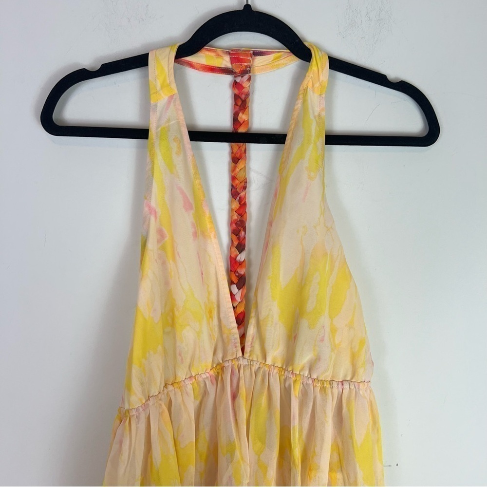 Anthropologie Sleeveless Tiered Maxi Dress yellow pink colorful bright summer - Picture 4 of 12